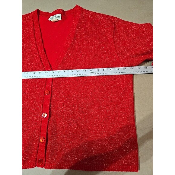 Vintage Carly Blake Red Sparkle Cardigan Top Button Down Knit Sweater XL - Picture 4 of 7